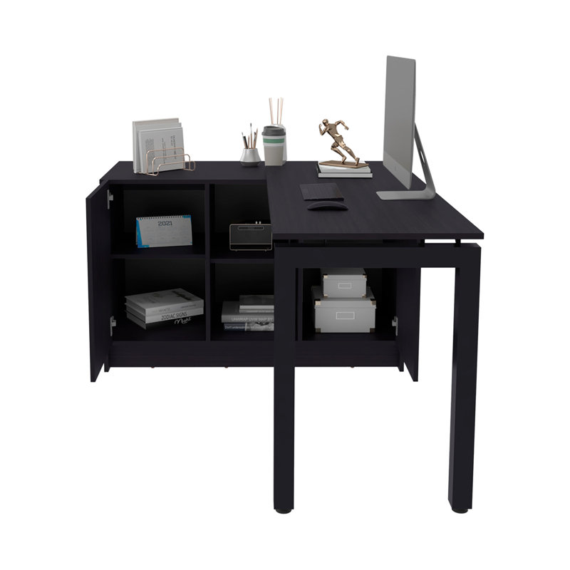 Bureau Elfrida, deux tablettes de rangement ouvertes