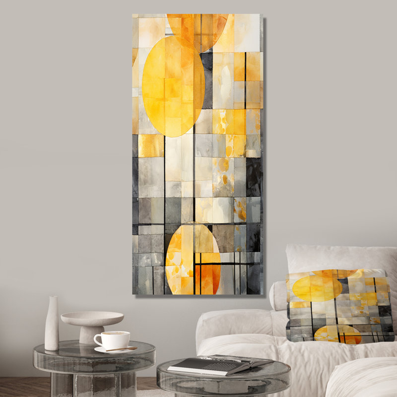 Panneau solaire jaune, collage de lumière du soleil I - Collages abstraits, art mural, Toile tendue, H 60 po x l 40 po