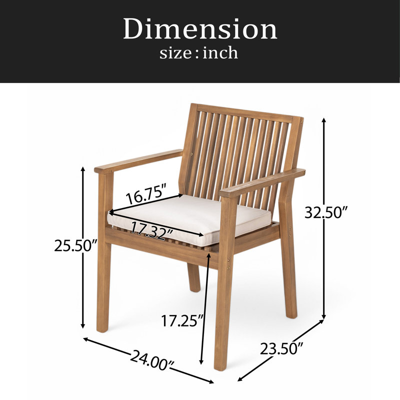 Ensemble de 2 chaises de patio en bois d'acacia robuste, siège imperméable et confortable, capacité de 400 lb, Brun