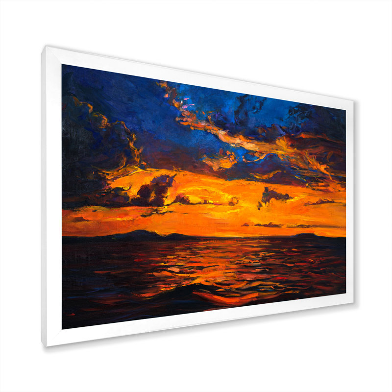 Mistik Sunset Ocena - reproduction d'art sur toile, Cadre photo blanc, H 24 po x l 36 po x P 1 po
