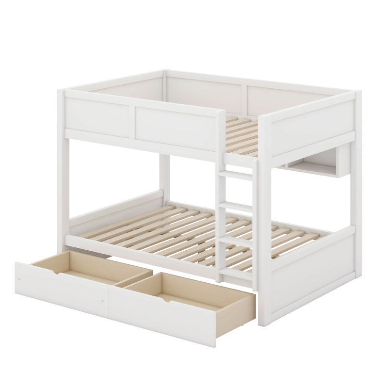 Lit double superposé au dessus d'un lit double avec 2 tiroirs, lit superposé en bois avec armoires de rangement et lumières DEL