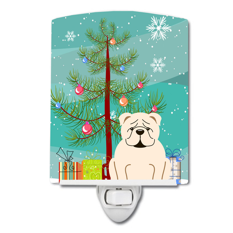 Éclairage de nuit en céramique et arbre de noël beagle, Bouledogue anglais beige