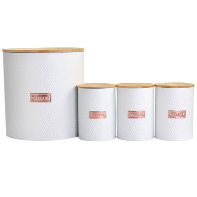 Ensemble de pots de cuisine 4 pièces avec couvercles en bambou - contenants hermétiques pour le sucre, le café, le thé et le pain