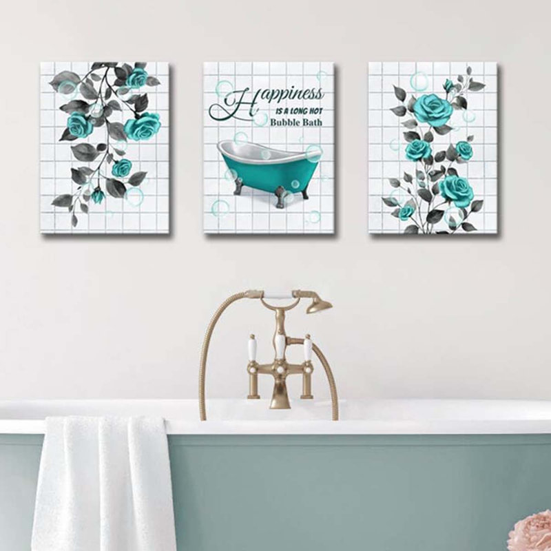 3 Piece Wrapped Canvas Print, Teal