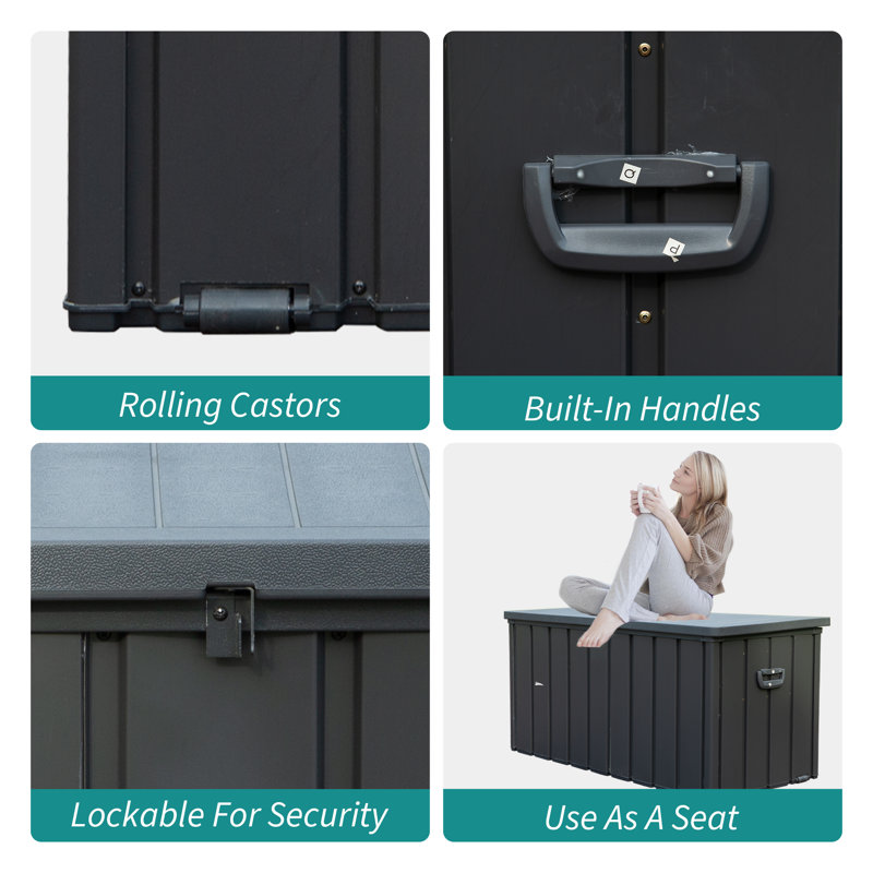 Domi Louvred Deck Box 100 Gallons Water Resistant Lockable with Wheels, 23.43"H x 49.41"W x 24.69"D