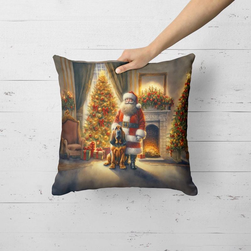 Coussin Bloodhound and Santa Claus, H 18 po x l 18 po