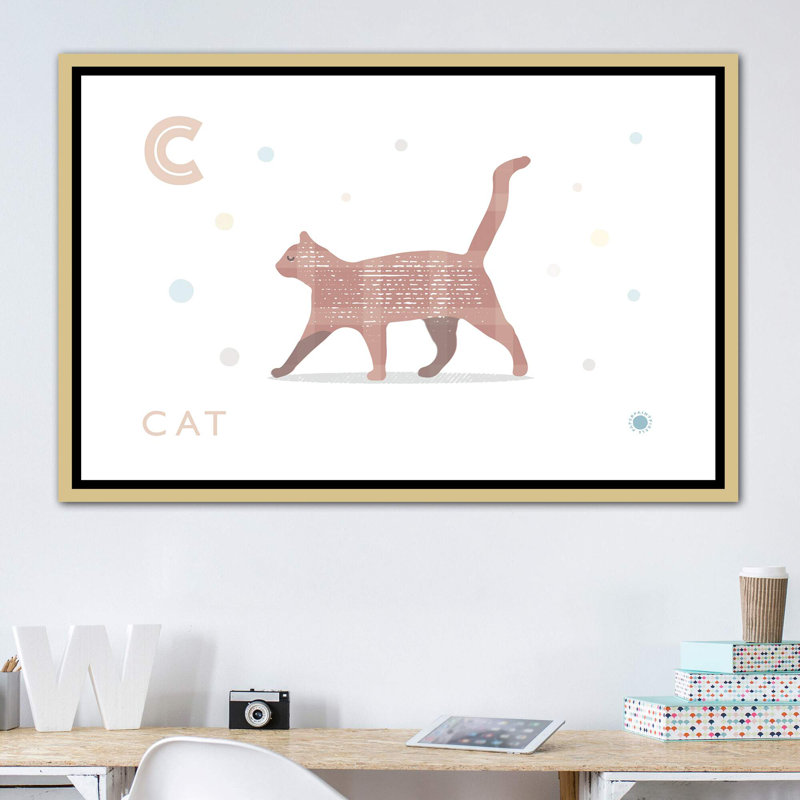 Chat - impression d'art graphique, H 40 po x l 60 po x 1,5 po, Pas de tapis, Toile encadrée d'or