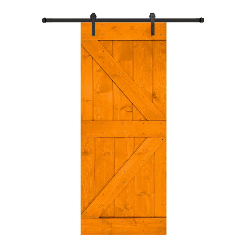 Porte de grange en bois massif DIY 3 en 1 pour chambres, espaces de rangement, placards, Orange dorée, 42 po x 84 po