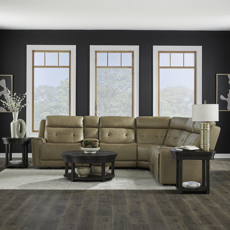 Canapé modulaire 6 pièces avec rangement console et porte-gobelets cachés Iavor, Tan Top Grain Leather