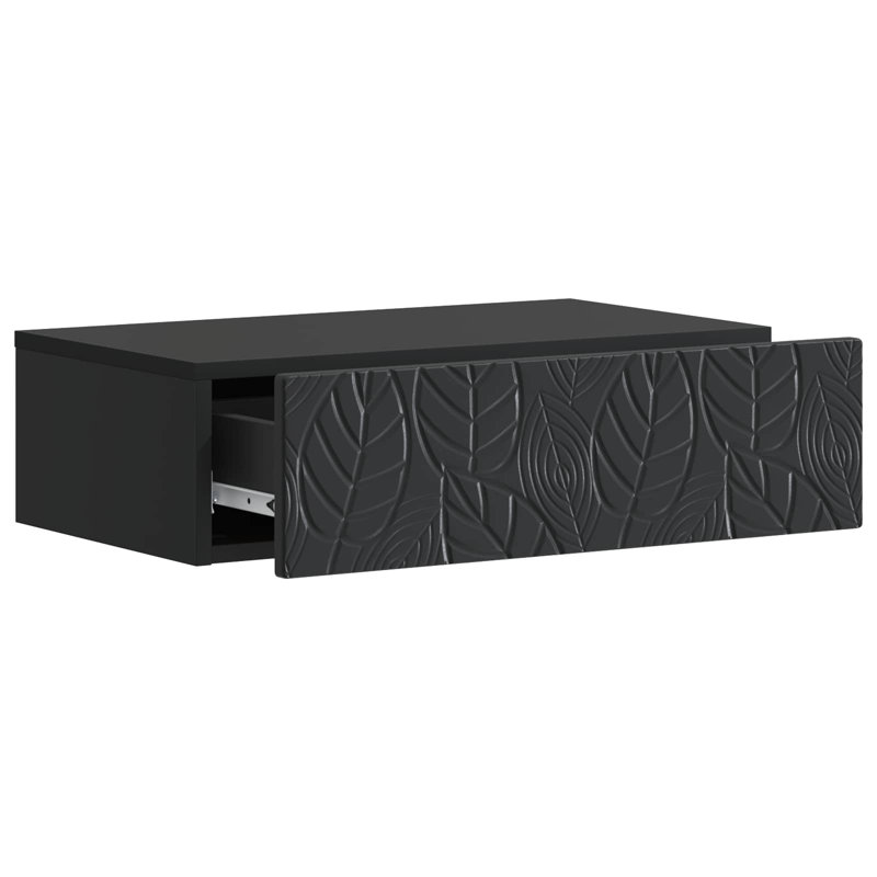  Wall-Mounted Side Table Engineered Wood Storage Vintage Living Room, Black