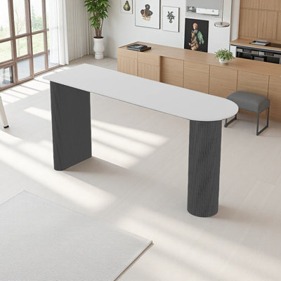 Table de bar semi-circulaire en pierre blanche