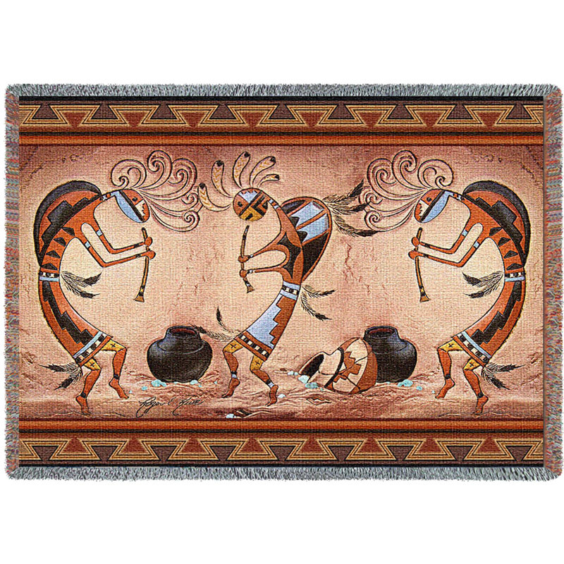 Couverture de danse de pot Pure Country Weavers Kokopelli par Roger Kull - Southwest Art - jeté en coton tissé - fabriqué aux États-Unis (72 x 54)