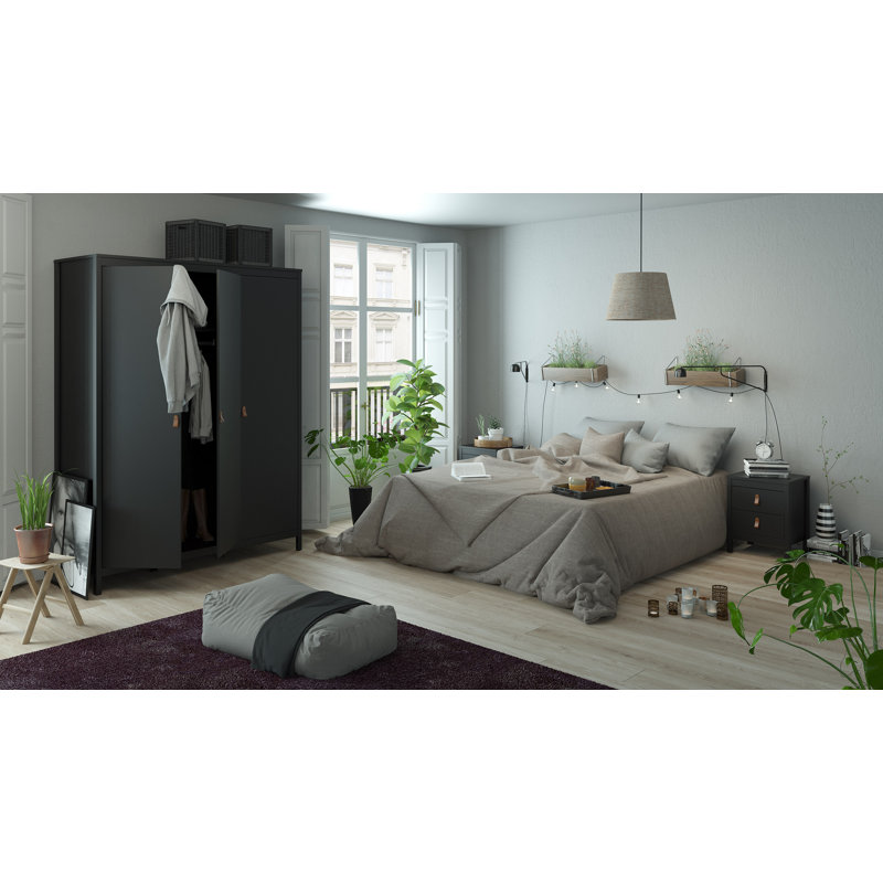 Besiana 3 Door Manufactured Wood Wardrobe, Black