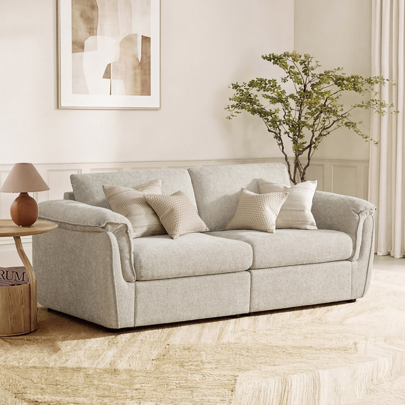 Makena 88.2" W Modern Upholstered 2-Piece Sofa with Wide Arms & Deep Supportive Cushions, Taupe