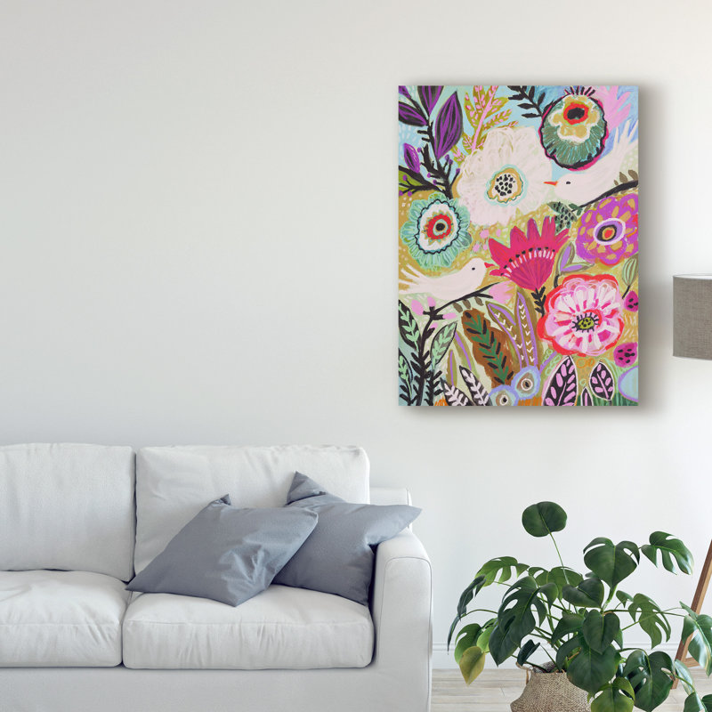 « jardin oiseaux i », peinture sur toile tendue, H 47 po x l 35 po x P 2 po