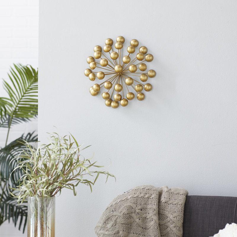 Gold Metal Starburst Wall Sculpture with Orb Detailing