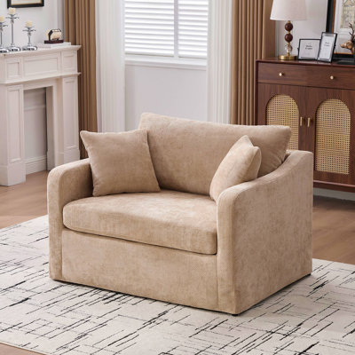 Fauteuil de lecture moderne capitonné de style ferme, fauteuil en chenille, canapé une place avec deux coussins cylindriques