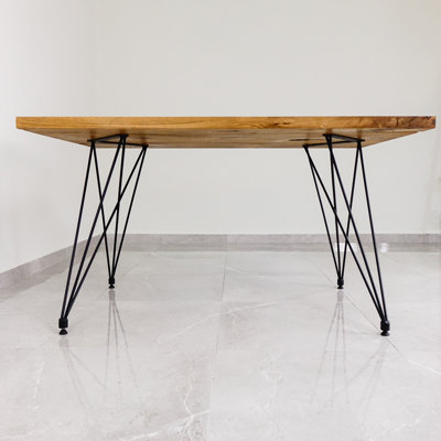 Marthasville Oak Solid Wood Top Metal Base Dining Table
