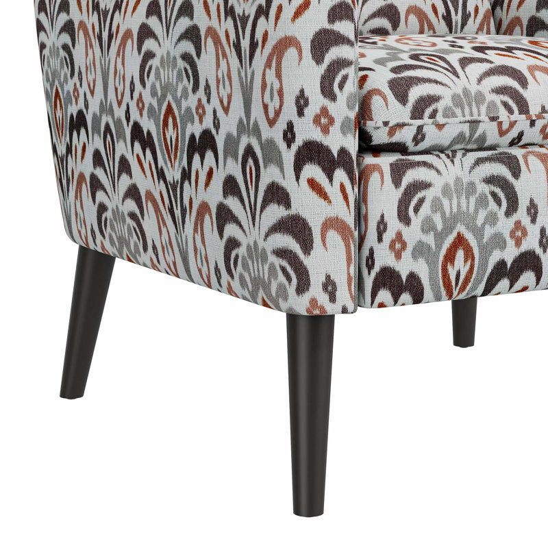 Damask Pattern Accent Arm Chair with Plain Back and Solid Wood Legs