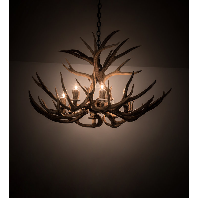 Rustic Lodge 8 - Light Antler Wagon Wheel Chandelier