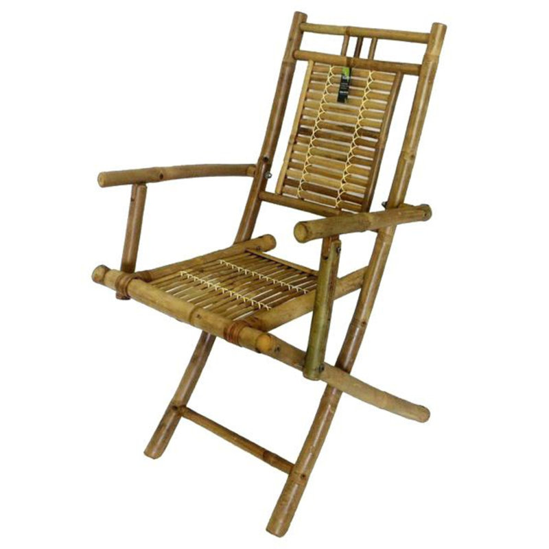 Natural Tan Bamboo Folding Dining Armchairs, Set of 2