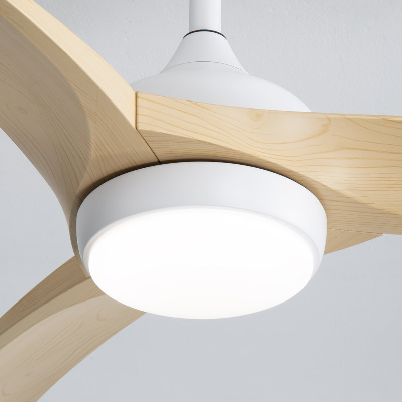 Nicola 52" 3-Blade Standard Ceiling Fan With Remote and Led Light, Light Yellow Wood