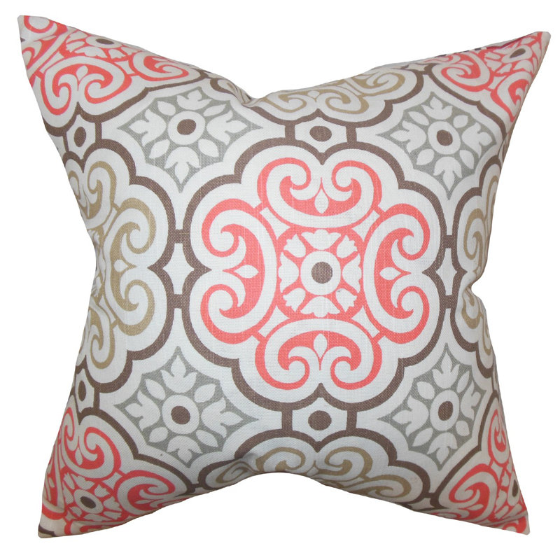 Coussin décoratif en coton géométrique nascha, 22 po x 22 po, Rouge-bleu