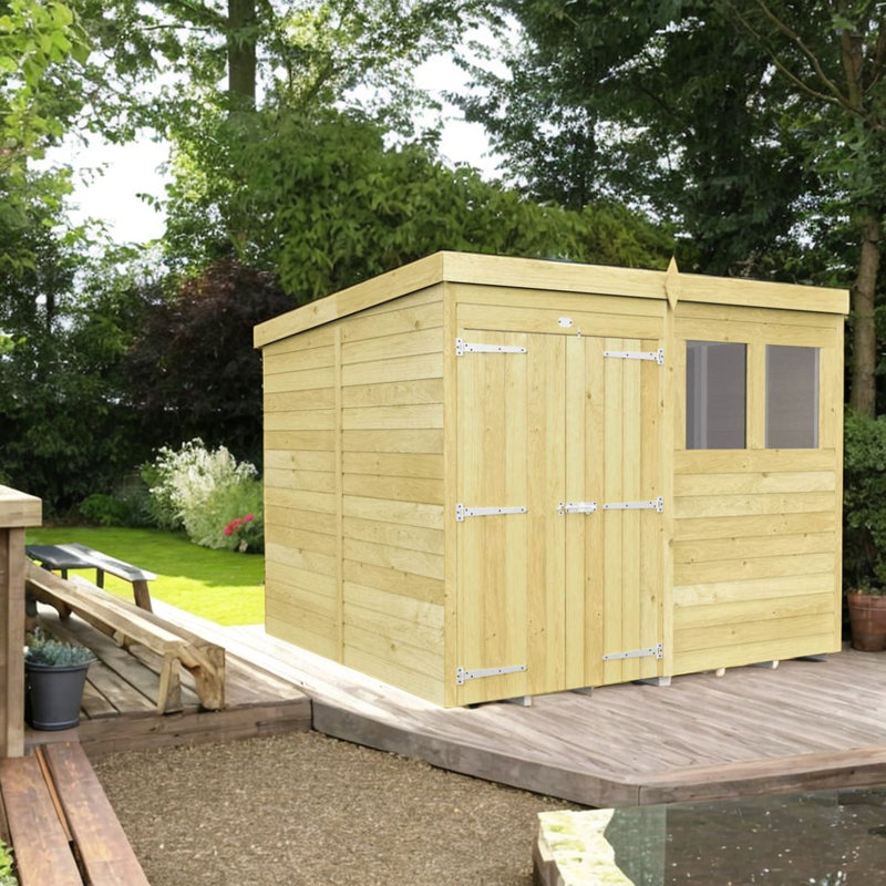10ft x 8ft Pent Shed - Double Door with Windows