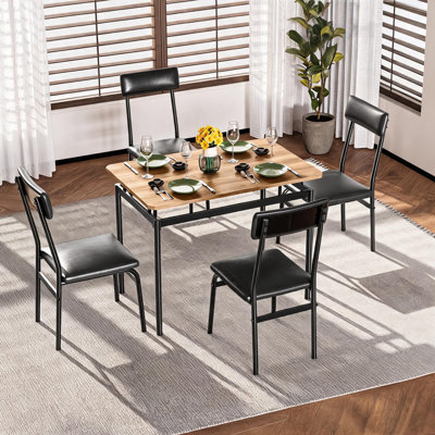 Ensemble de table de salle à manger pour 4, ensemble de table et de salle à manger en bois 5 pièces, 4 sièges rembourrés en polyuréthane, ensemble de coin-repas en métal moderne pour la salle à manger, les repas à domicile, les rassemblements et les appartements, noir