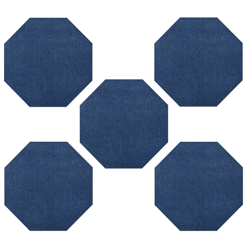 Ensemble de tapis d'intérieur / extérieur en polyester bleu uni touffeté à la machine Braschi, Octogone 3 pi x 3 pi