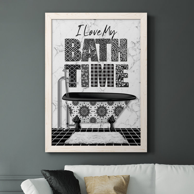 «Bath Time», art textuel sur toile, H 31,5 po x l 23,5 po x P 1,5 po, Cadre blanc