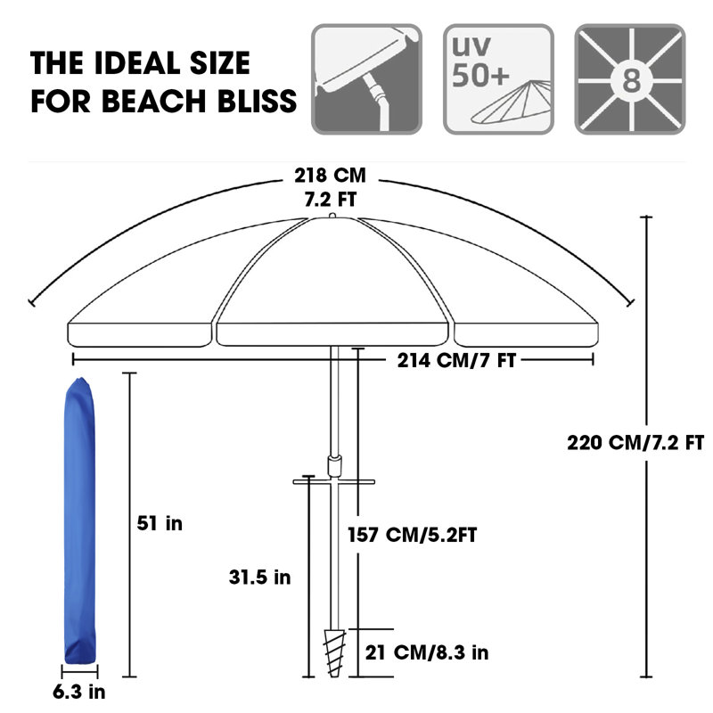 84'' Tilt Beach Umbrella, Blue