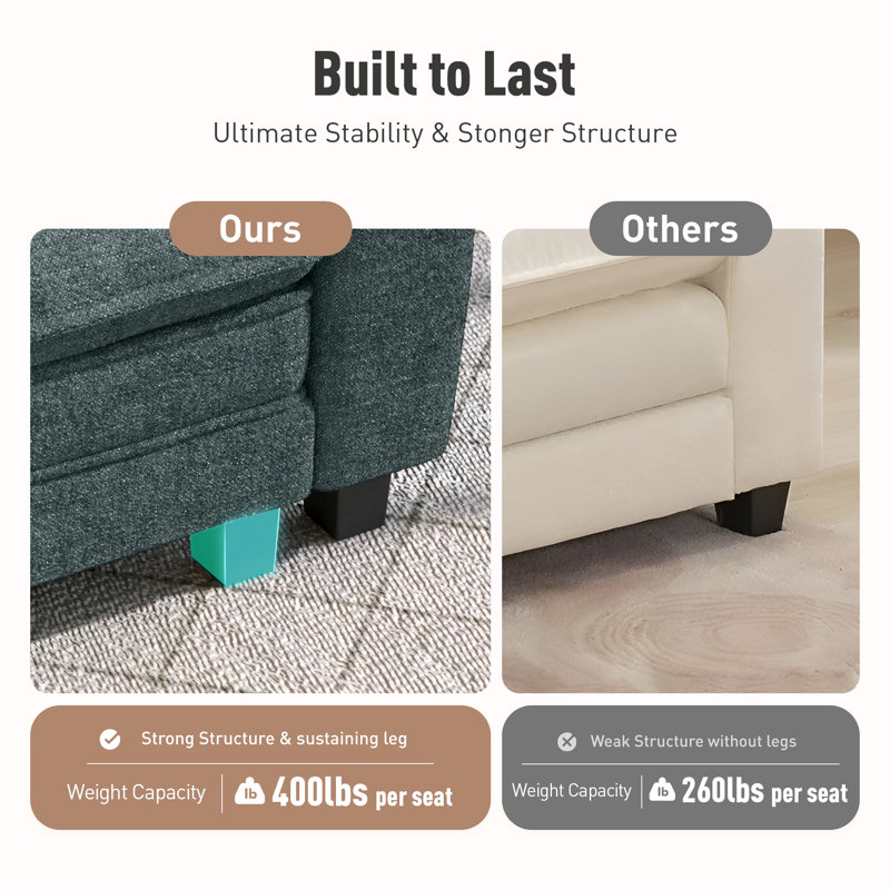 Ensemble de canapé modulaire rembourré 2 pièces, ensemble de canapé surdimensionné avec causeuse, Chenille verte