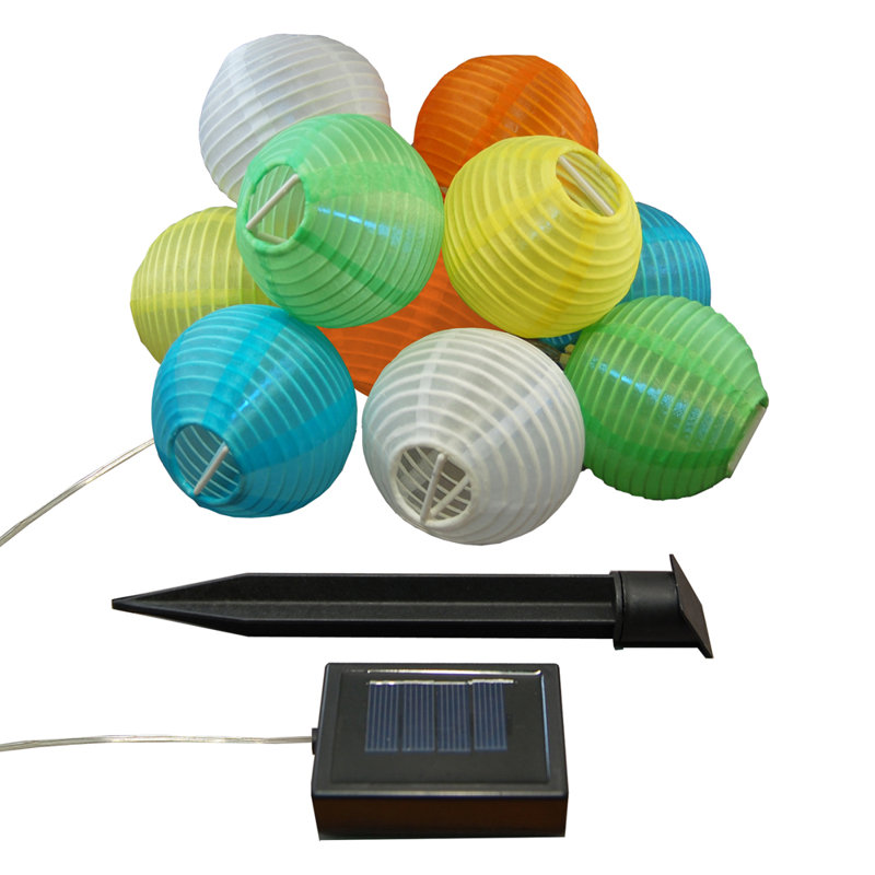 Solar Powered String Lights with 10 Nylon Lanterns, Multi