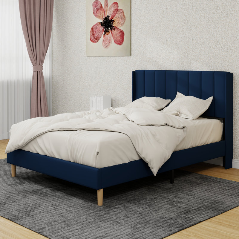 Upholstered Platform Bed Frame, Blue, Full