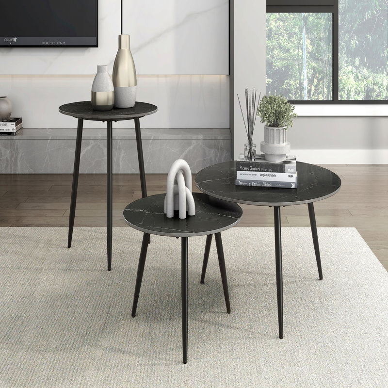 Ensemble de tables d'appoint et de table d'appoint 3 pièces Modern Modern, Noir