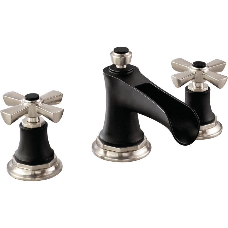 Rook® Widespread Bathroom Faucet with Drain Assembly, 1.2, Cross, Luxe Nickel/Matte Black