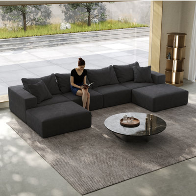 Canapé surdimensionné Boneless Sponge Cloud, ensemble de canapé modulaire rembourré modulaire, ensemble de canapé modulaire en L de 162 po avec 6 coussins, canapé-lit combiné gratuit pour le salon, la chambre à coucher
