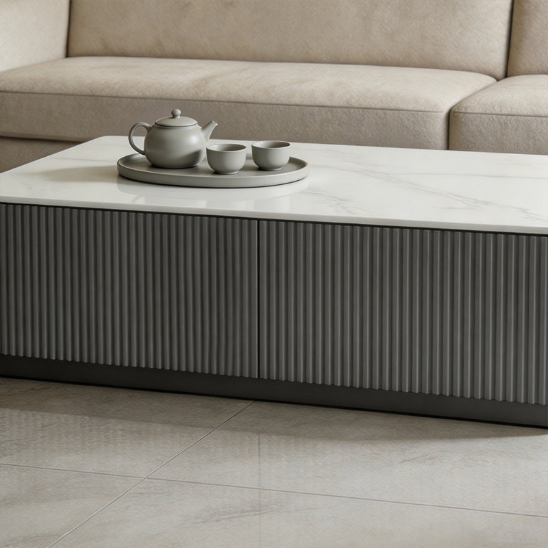 Table basse rectangulaire en pierre frittée, Picture color / Black, 13.78" H x 39.37" W x 19.69" D