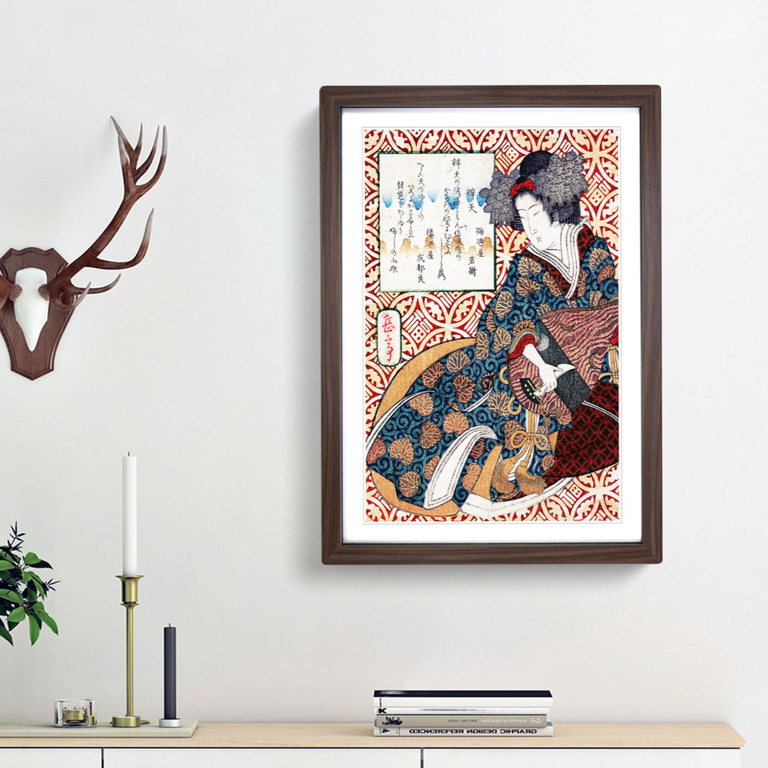 Lady Playing an Instrument by Yashima Gakutei - Picture Frame Painting Print
