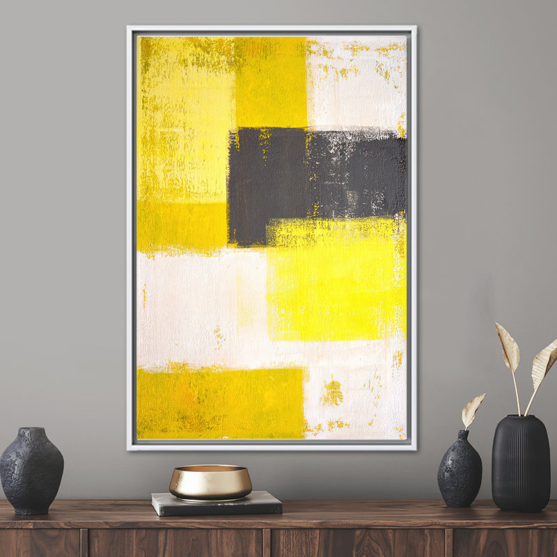 Modern Geometric Abstract Art - Luxury Canvas Wall Decor Poster, White, Framed Print without Mat, 30 cm H x 20 cm W