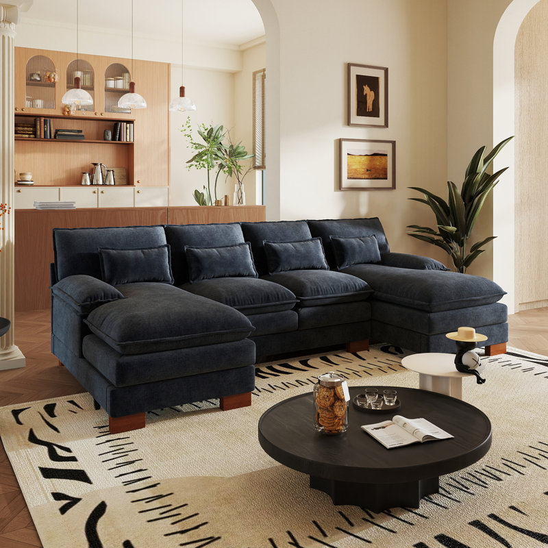 Canapé modulaire en chenille 112 po, Chenille bleu