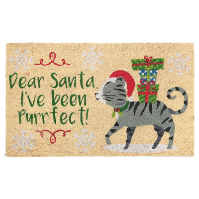 La Coir Michelina Dear Santa I a été Purrfect de 30 po x 18 po. Paillasson d’intérieur/extérieur antidérapant