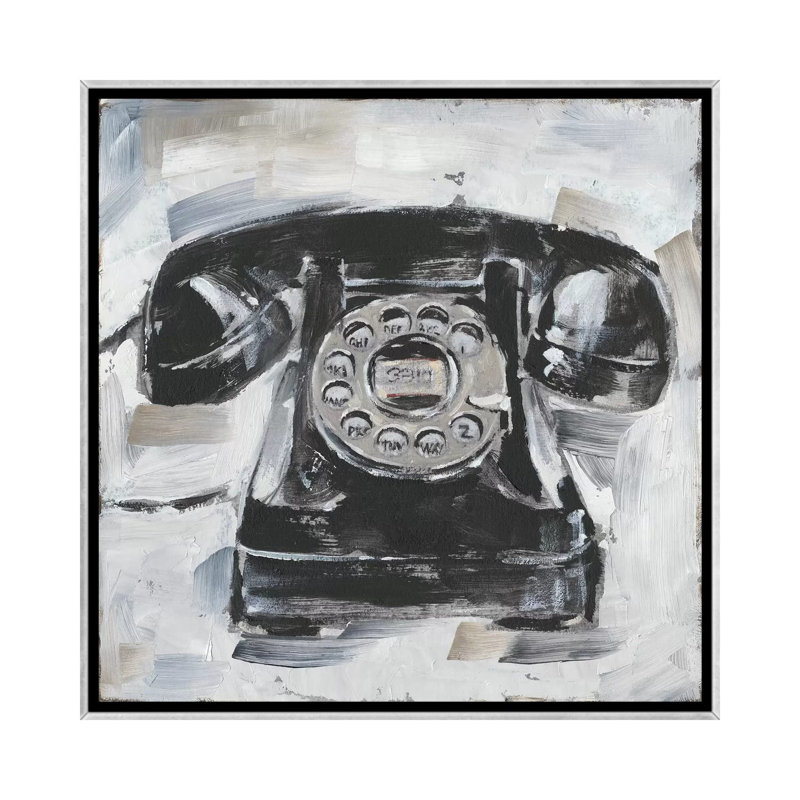 "Retro Phone I" par Ethan Harper, reproduction d’art, Toile avec cadre argenté, H 37 po x l 37 po x P 1,5 po, Pas de tapis