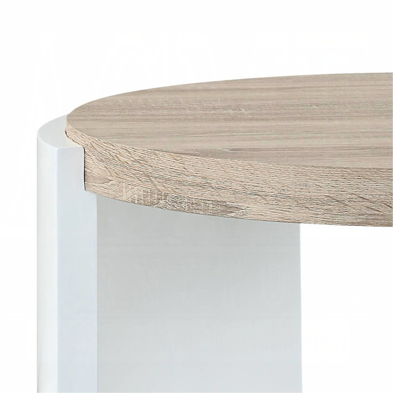 26" Wide Oak And White High Gloss End Table - Stylish Home Addition Oval With Living Room Beauty