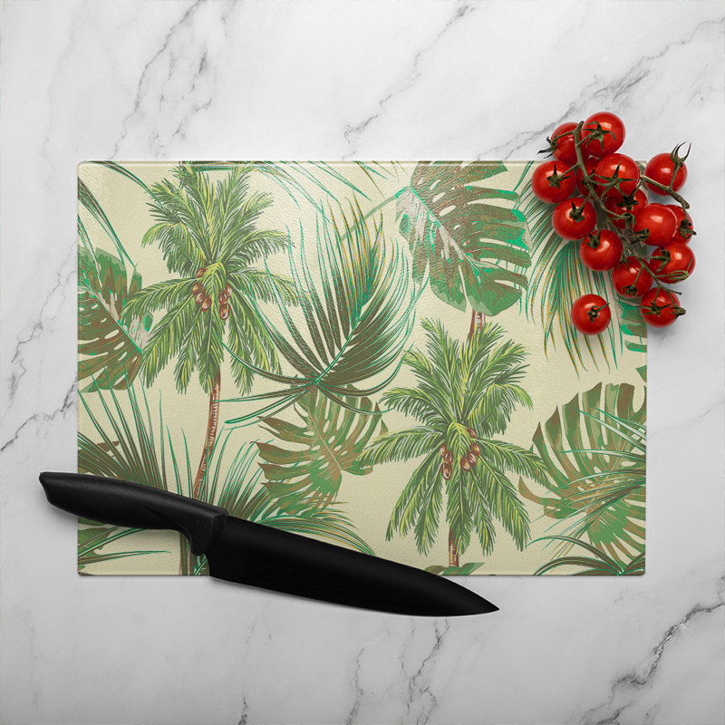 Tropical Leaves On Glass Chopping Board
