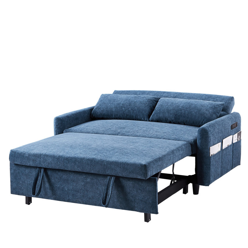 Lit 55,1 "avec ports et dossier - bleu pour chambre à coucher, salon, appartement, bureau réglable et 2 poches de rangement pour oreillers