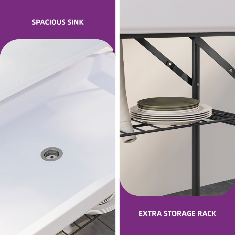 41"W Portable Two-Tier Ice Table Folding Ice Cooler Table with Drain and Detachable Skirt