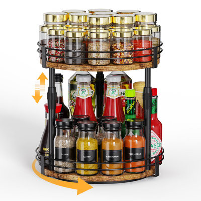 Lazy-Susan-Organisateur-Étagère à épices, Organisateur d'épices rotatif pour garde-manger, Étagère à épices avec support à assaisonnement à hauteur réglable, Organisateur de comptoir de cuisine, (brun rustique)