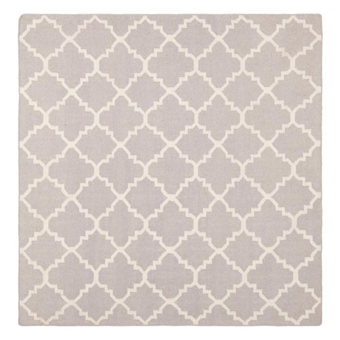 Rodgers Hand Woven Flat Weave Wool/Cotton Geometric Rug in Gray, Round 6'